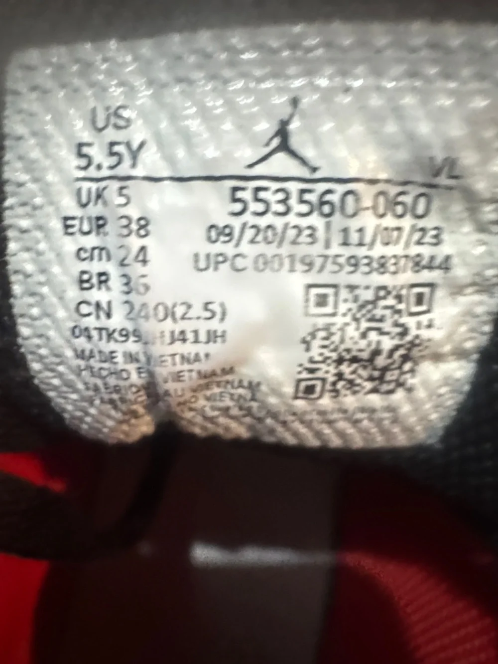 Jordan Kids Black, Gray and Red Low-Top Sneakers
